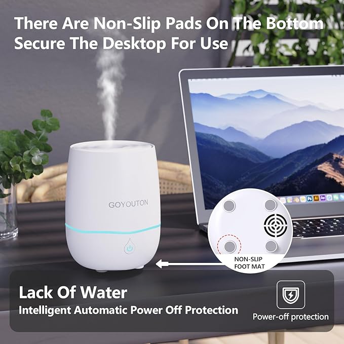Essential Oil Diffuser, 200ML Diffusers for Home Scent Aromatherapy Diffuser Air Desk Humidifier Oil Diffuser romfor Bedroom Room Office with 7 Color LED Lights Quiet Waterless Auto Shuts-off (White) - Image 7