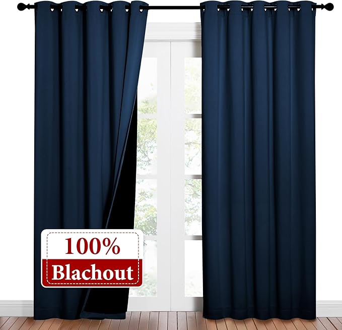 NICETOWN Moroccan Blue Full Shade Curtain Panels, Pair of Energy Smart & Noise Blocking Out Blackout Drapes for Dining Room Window, Thermal Insulated Guest Room Lined Window Dressing(62 x 84 inch) - Image 2