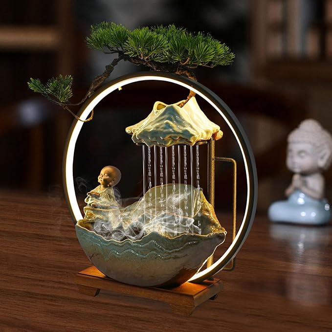 16In Bonsai Tree Statue Water Fountains Indoor Tabletop Waterfall Humidifier with LED Light and Atomizer Mist, Japanese Zen Decor Meditation Fake Plants Bonsai Feng Shui Decor Festival Birthday Gift - Image 6