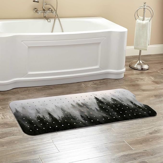 Misty Forest Bathtub Mat Non Slip, Baby Bath Mat for Tub Rubber Tub Mat, Kids Bath Mats for Bathroom Nature Trees Anti Slip Shower Mat with Suction and Drain Holes Machine Washable, 40″X16″ - Image 7