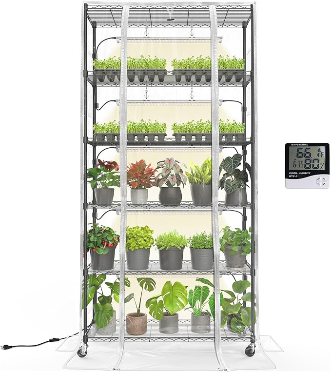 Bstrip Indoor Greenhouse with Grow Light, Mini Green house with 5 Pack T8 Full Spectrum Plant Lights, Plant Shelf with Tent for Indoor Plant, Seed Starting, Seed Tray, 35.4"x13.8"x71" by Bstrip