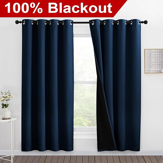 NICETOWN Moroccan Blue Full Shade Curtain Panels, Pair of Energy Smart & Noise Blocking Out Blackout Drapes for Dining Room Window, Thermal Insulated Guest Room Lined Window Dressing(55 x 78 inch) - Image 2