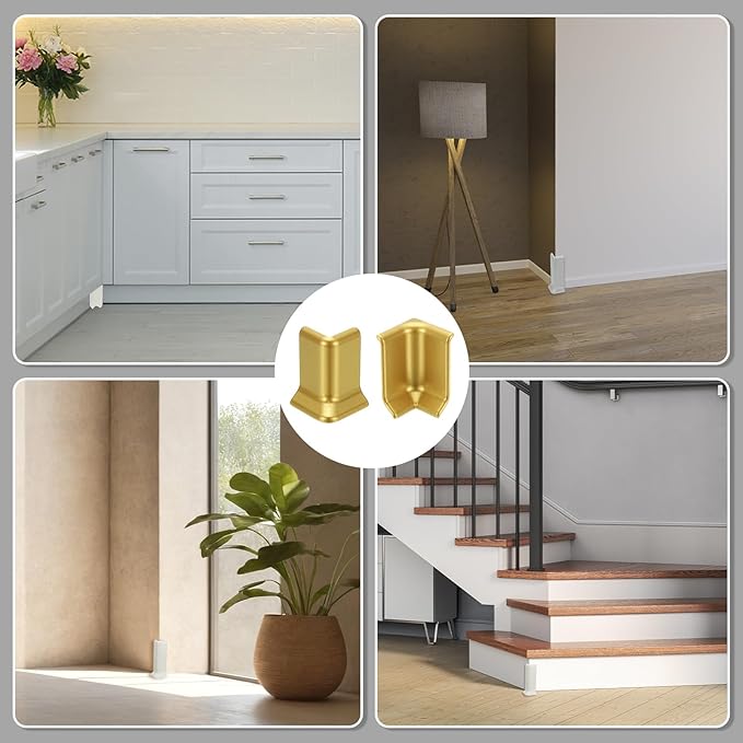 uxcell Self Adhesive Baseboard Corner Blocks, 2.2 Inch Wall Edge Corner Protector 2 Inside + 2 Outside Corners-Connector for Wall Floor Furniture Edge(Gold) - Image 7