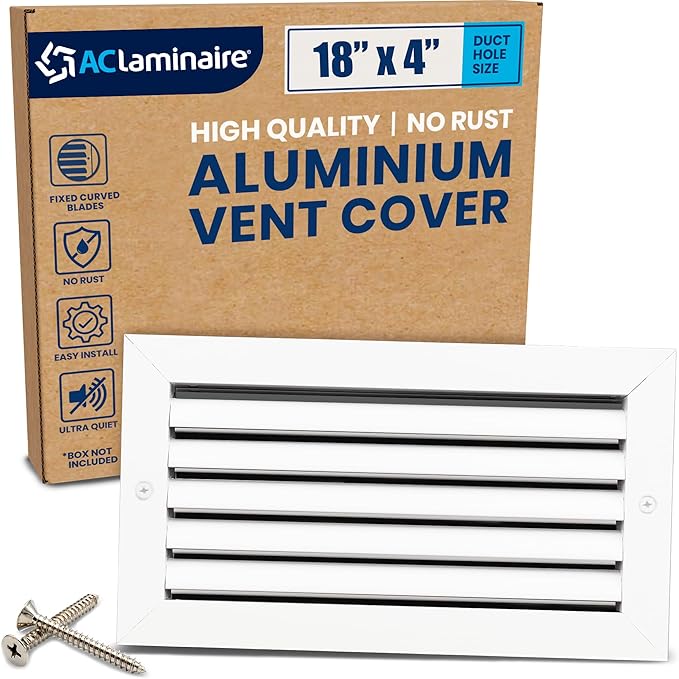 18x4 Inch (Duct Opening) Air Return Vent Cover Decorative – Premium Aluminum AC Vent Cover for Ceiling & Wall, Rustproof Grille, Ideal for Home HVAC Grille, Durable & Easy to Install by ACLAMINAIRE by LAMINAIRE