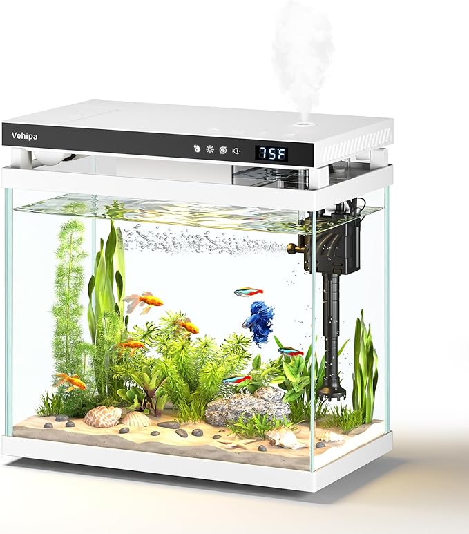 Fish Tank Aquarium, 2.2 Gallon Smart Fish Aquarium Kits with Auto Feeder, Silent Water Pump, Temperature Display, Smart Humidifier & 7-Color Lighting, for Office & Home - White - Image 8