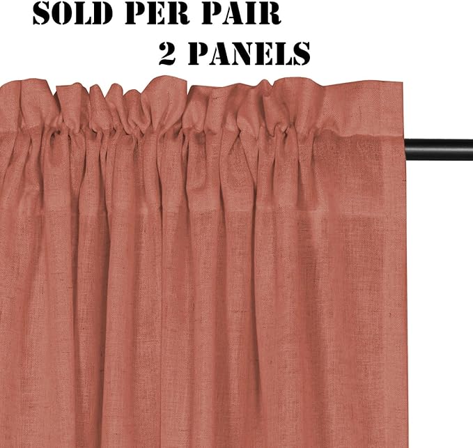 H.VERSAILTEX Linen Curtains Elegant Natural Linen Semi Sheer Curtains Energy Light Filtering Rod Pocket Window Treatments Panels for Living Room (Set of 2, Terracotta, 52 inch W X 54 inch L) - Image 2
