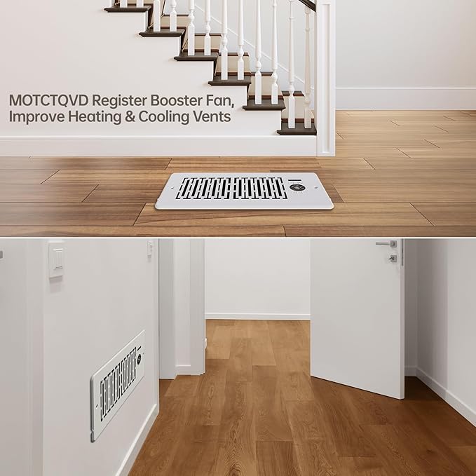 Register Booster Fan Fits 4” x 10” Register Holes, Quiet 10-Speeds, Improves Heating & Cooling Vents, Register Vent Booster Fan with Remote & Thermostat Control, Deep White - Image 2