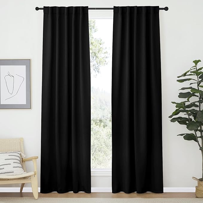 NICETOWN Halloween Black Out Curtain Panels for Bedroom - (Black Color) W42 x L84, 1 Pair, Thermal Insulated Blackout Draperies Window Treatment for Hall Room by NICETOWN
