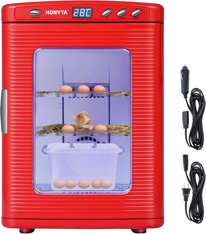 RYFT Incubators for Hatching Eggs, 25L Portable Reptile Scientific Lab Incubator with 5°C-60°C, 12V/110V Heating and Cooling for Small Reptiles (Red) by RYFT