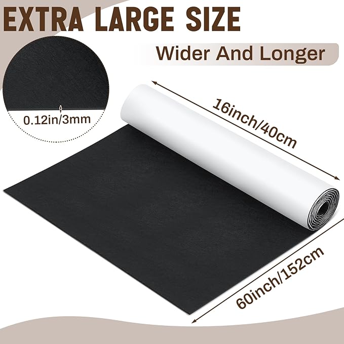 Large Felt Furniture Pads 16 x 60 Inch Non Slip Self Adhesive Heavy Duty Cuttable Strip Roll Felt Sheet Tape for Protecting Hardwood Floors Chair Wall, Black - Image 2