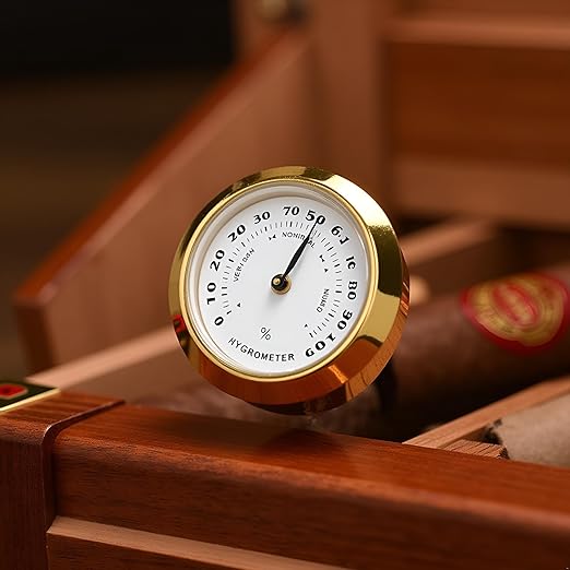 Gold Upgraded Hygrometer Humidity Meter Mini 38mm Round Glass Analog Hygrometer Suitable for Humidors Guitar Violin Thermometer for with Probe - Image 3