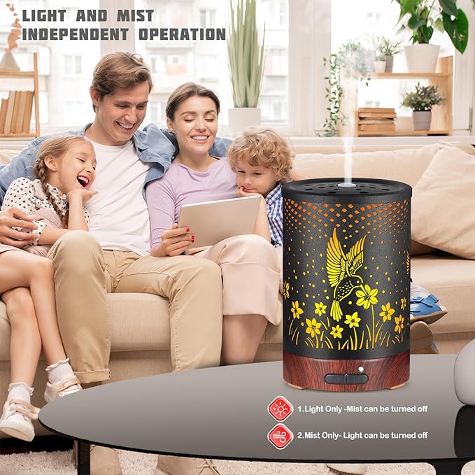Essential Oils Diffuser,Aromatherapy Diffuser,Birthday Gifts for Women Mom Grandma,Metal Cool Mist Humidifier with 7 Colors Lights Waterless Auto Off Air Diffusers (C-Hummingbirds) - Image 4