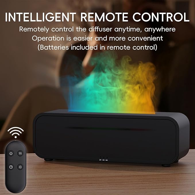 Essential Oil Diffuser, Flame Fire Oil Diffuser, 250ml Cool Mist Aromatherapy Humidifier, Scent Aroma Diffuser with 7 Colors Light, Remote Control, Timer & Auto-Off for Home Room (Black) - Image 6