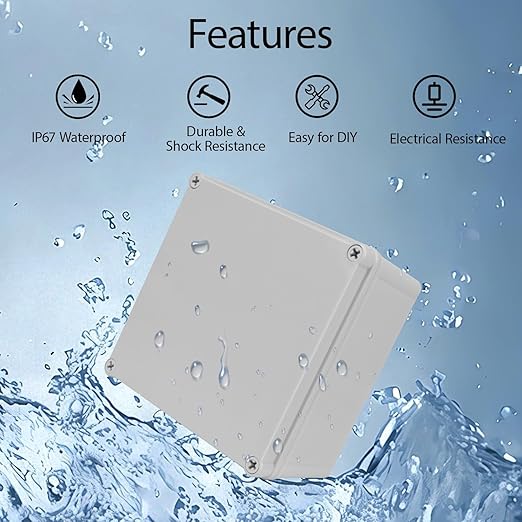 Junction Box，6.9"x 6.9"x 3.9" Outdoor Electrical Box with Mounting Plate, IP67 Dustproof Waterproof ABS Plastic Project Box, DIY Electrical Enclosure Gray (175x 175x 100 mm) - Image 5