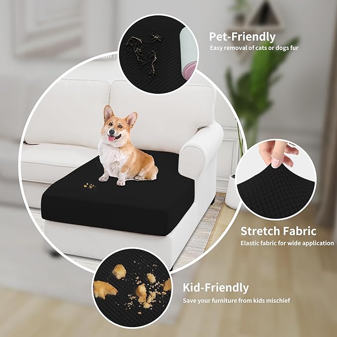 Easy-Going Stretch Sectional Couch Covers 1 Piece Chaise Lounge Slipcover L Shape Separate Cushion Couch Seat Chaise Cover for Both Left/Right Sectional Couch Black - Image 4