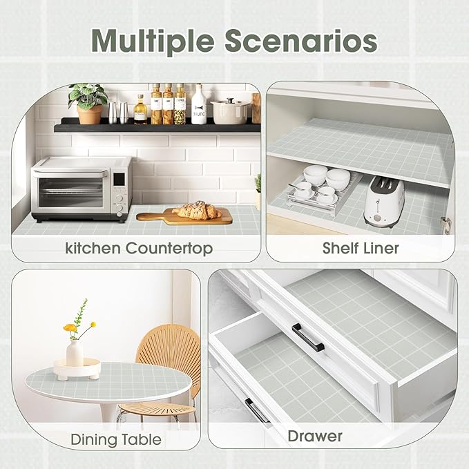 Drawer and Shelf Liner, Non-Slip Kitchen Cabinet Liners Non-Adhesive Thick Strong Grip Waterproof Washable Mats Protect Dresser Shelves Cupboard Bathroom Cabinets, Light Green, 12 in X 30 FT - Image 9