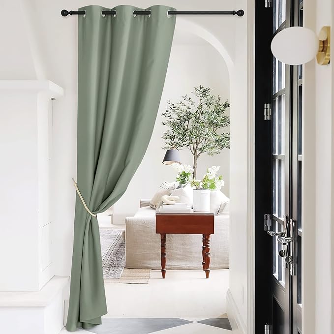 NICETOWN Door Curtains for Doorway Privacy, 95 Inch Length Blackout Thermal Insulated Room Divider Cover, Farmhouse Closet Curtain for Bedroom LivingBathroom, 1 Panel, Sage Green, 42" Wide - Image 2