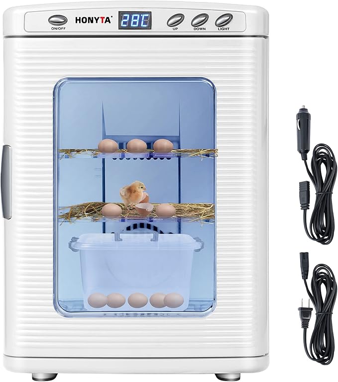 RYFT Incubators for Hatching Eggs, 25L Portable Reptile Scientific Lab Incubator with 5°C-60°C, 12V/110V Heating and Cooling for Small Reptiles (White) by RYFT