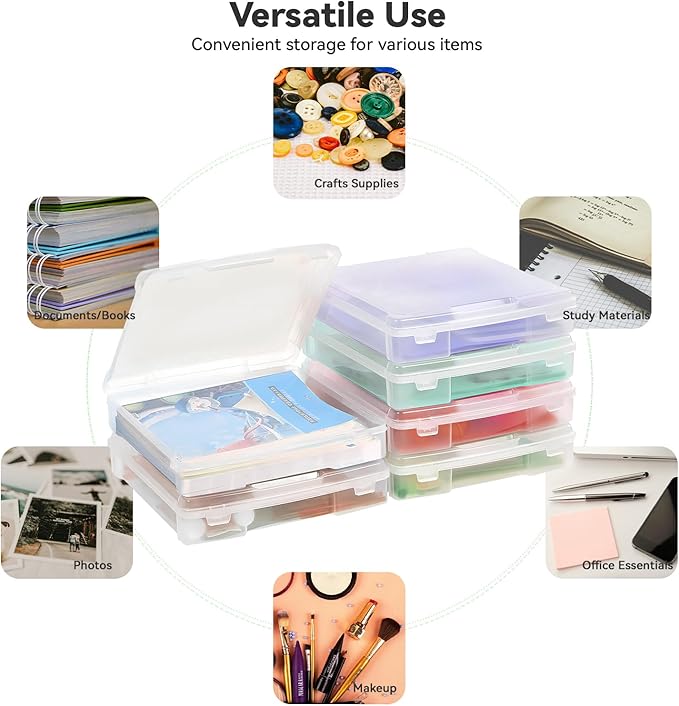 12" x 12" Plastic Scrapbook Paper Storage Cases, Thick Portable Organizers, Hobby Art Craft Box, Acid-Free Rounded Corner Containers with Handle, 6-Pack - Image 3
