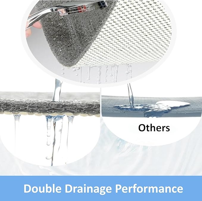 Square Shower Mat Set 2 Piece, Super Non Slip Shower Mats for Inside Shower, Soft PVC Loofah Bath Mat Without Suction Cups for Tub, Quick-Dry, Easy Clean Bathroom Accessories, (24"x16"+24"x24",Grey) - Image 5