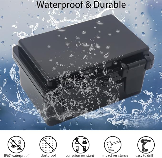 Junction Box, Hinged Black Cover IP67 Waterproof ABS Project Box with Mounting Plate Electrical Box Enclosure with Wall Bracket 5.9 x 3.9 x 2.8inch(150x100x70mm) - Image 2