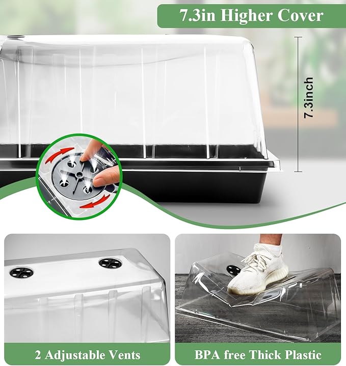 2-pack 1020 Trays with 7.3'' Domes & Heat Mats & Grow Lights – Heavy-Duty 1020 Seed Starter Kits, Seedling Trays with Humidity Domes & Waterproof Heating Mats & LED Lights for Germination Propagation - Image 5