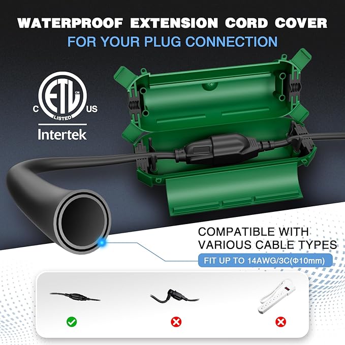 Flemoon [3 Pack] Outdoor Extension Cord Safety Cover, IPX4 Weatherproof Electrical Box to Protect Outdoor Outlet, Plug, Socket, Halloween, Christmas Holiday Decoration Light, Green - Image 2