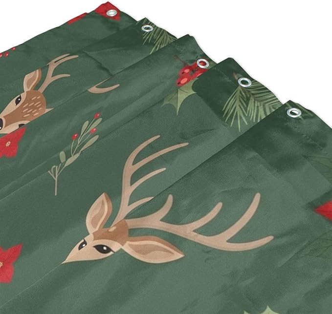 Christmas Deer Green Shower Curtain Liner 72×72 inch for Bathroom Curtain Anti Mold Shower Curtain with Hooks Bathroom Accessories - Image 3