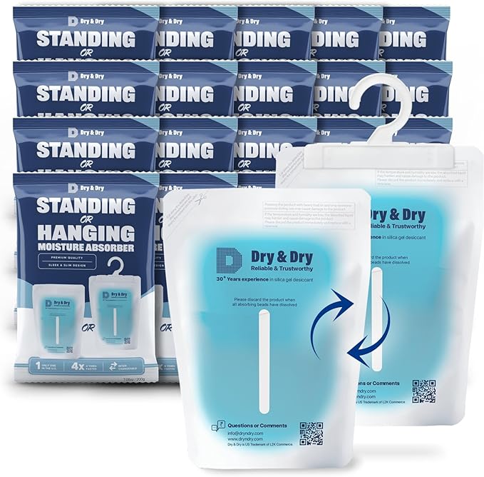 Dry & Dry 20 Packs Hybrid Moisture Absorbers & Musty Odor Eliminator Dehumidifier to Control Excess Moisture for Basements, Closets, Bathrooms, Laundry Rooms. Moisture Absorbers by DryDry