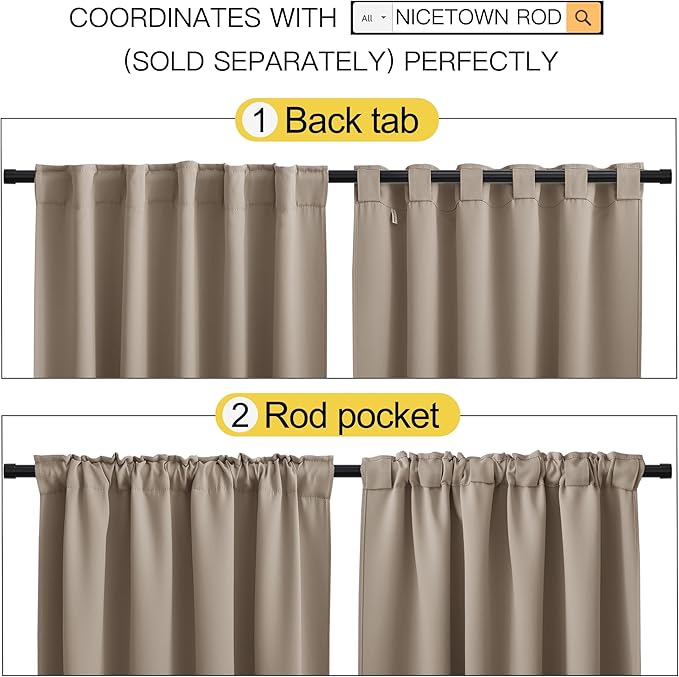 NICETOWN Blackout Curtain Panels Window Draperies - (Taupe Color) 52x84 inch, 2 Pieces, Insulating Room Darkening Blackout Drapes for Bedroom - Image 3