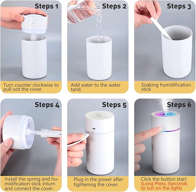 Portable Mini Humidifier with 7-color Lights, Cool Mist Small Desk Humidifiers Car Humidifier [2 Mist Modes] USB Personal Desktop Humidifiers for Bedroom, Office, Travel, Car, Plants, Super Quiet - Image 7