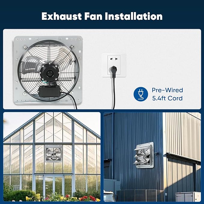 KEN BROWN 12 Inch Shutter Exhaust Fan, Gable Vent Fan, Wall Mount Ventilation, High Speed 1450 CFM, Automatic Aluminum Blades, for Garages, Shop, Greenhouse, Attic, with Power Cord - Image 8