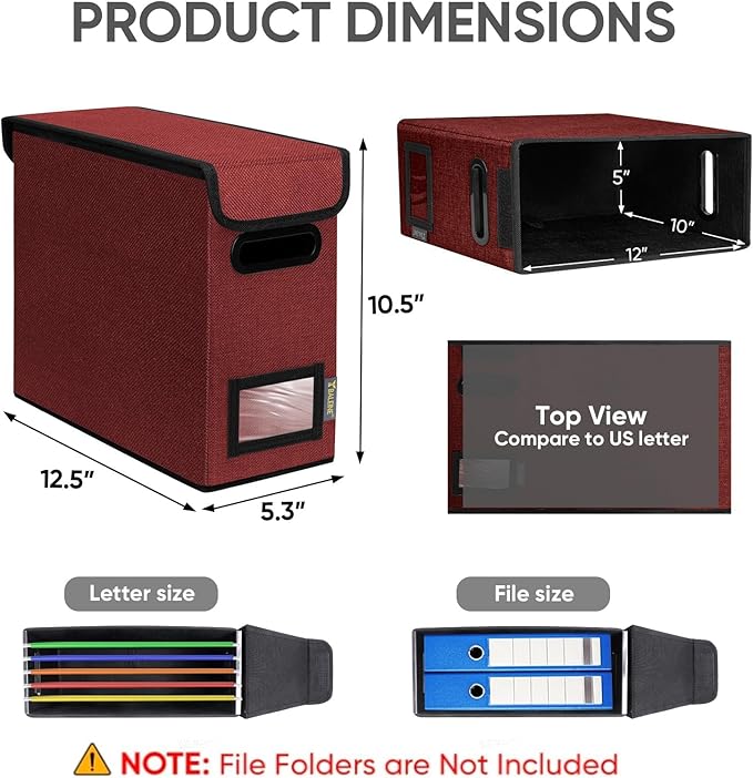 BALEINE File Organizer Box with Lid, Collapsible File Folder Organizer with Plastic Slide, Hanging File Folder Box for Office Document Storage (1 Pack, Red, S) - Image 2