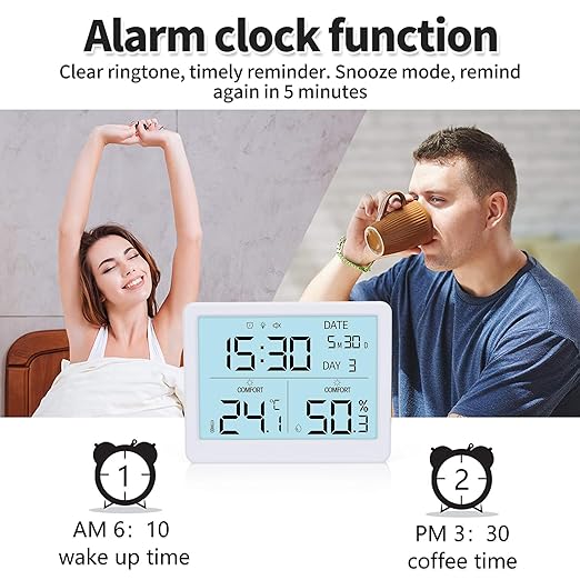 Indoor Digital Thermometer & Humidity Meter, Home Hygrometer Temperature Gauge with Date, Clock, Adjustment Brightness, Terrarium, Incubator, Greenhouse - Image 7