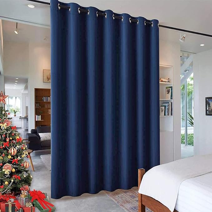 RYB HOME Room Partition Curtains Privacy Blackout Drapes Energy Efficient Odor Reducing Home Decoration for Dorm Studio Office Space, 8 ft Tall x 10 ft Wide, Navy Blue, 1 Panel by RYBHOME