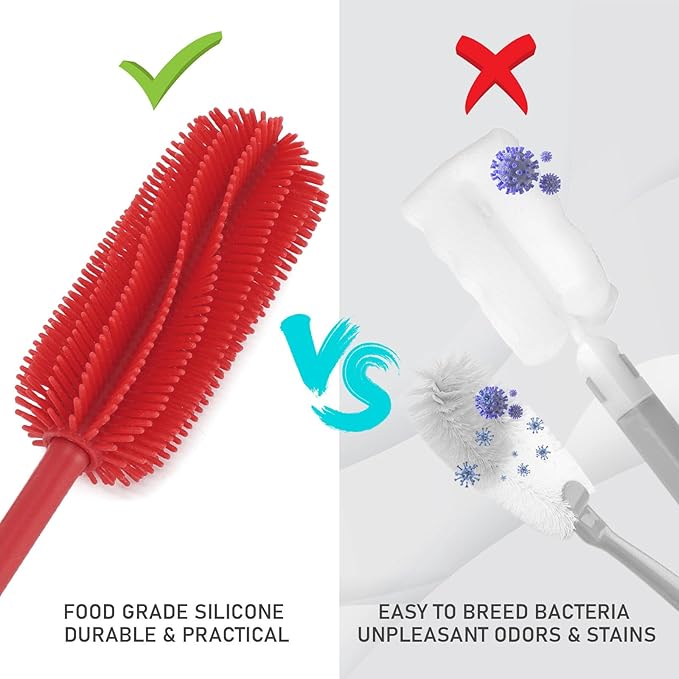15.7" Silicone Bottle Brush, ddLUCK Water Bottle Cleaner Brush for Stanley, Hydroflasks, Glass, Thermos Sports Bottle, Vase and Glassware, Bottle Brush Cleaner for Small Narrow Neck Containers (Red) - Image 5