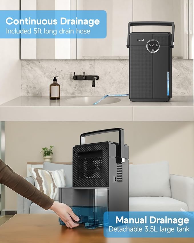 Small Dehumidifier with Drain Hose, Portable Dehumidifier for Bathroom, 118oz Dehumidifiers for Home 800 sq ft with 7 Colorful Light, Quiet Dehumidifiers for Bedroom RV Closet Basement - Image 6