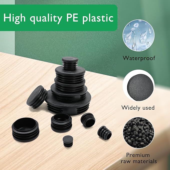 1/2" (13mm) Plastic Hole Plugs Black -Round Chair Leg Caps, Flush Mount Pipe Plugs, Tubing End Caps for Metal&Wood Legs Tube, Outdoor Furniture Feet caps & Table Plastic Plugs, 24 PCS - Image 2