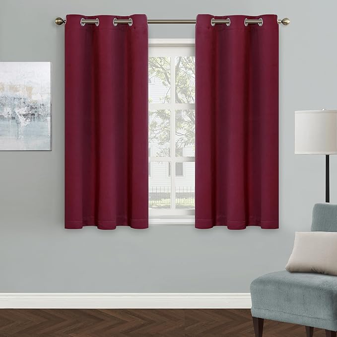 MYSKY HOME Blackout Curtain for Bedroom, Short Curtains for Kitchen Grommet Room Darkening Curtain, Amazing Triple Weave Thermal Insulated Christmas Curtains, 1 Curtain Panel,42 x 54 Inch, Burgundy by MYSKYHOME