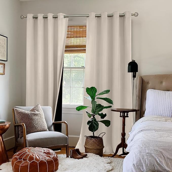 BGment Thermal Insulated 100% Blackout Curtains for Bedroom with Black Liner, Double Layer Full Room Darkening Noise Reducing Grommet Curtain (55 x 96 Inch, Cashmere, 2 Panels) - Image 2