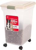 IRIS USA 58 Lbs / 67 Qt WeatherPro Airtight Pet Food Storage Container with Attachable Casters, For Dog Cat Bird and Other Pet Food Storage Bin, Keep Fresh, Translucent Body, Almond/Clear by IRISUSA
