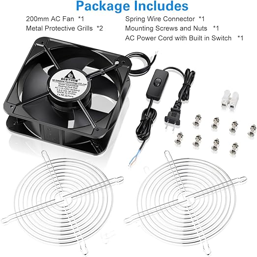 GDSTIME AXIAL Fan 20060, 110V 120V AC 200mm x 200mm x 60mm Heavy Duty Industrial Fan, for DIY Cooling Ventilation Exhaust Projects - Image 8