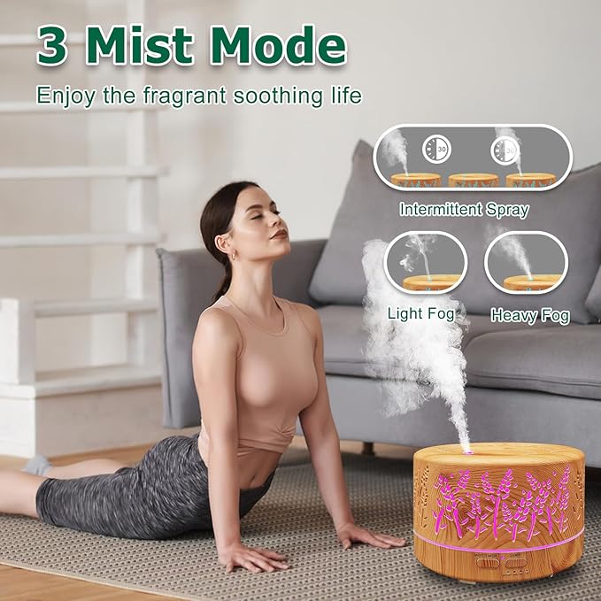 Diffusers for Essential Oils Large Room,600ml Essential Oil Diffusers for Home,Waterless Auto Off 7 Colors Changed 3 Mist Modes,Cool Mist Humidifiers for House Bedroom Decor,Gifts,Light Wood - Image 2