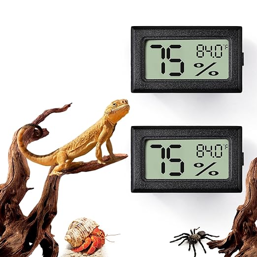 2 PCS Rectangle Reptile Thermometer and Humidity Gauge for Bearded Dragon Accessories, Reptile Tank Accessories for Jumping Spider, Leopard Gecko, Hermit Crab, Gecko, Ball Python, Lizard by BSRESIN