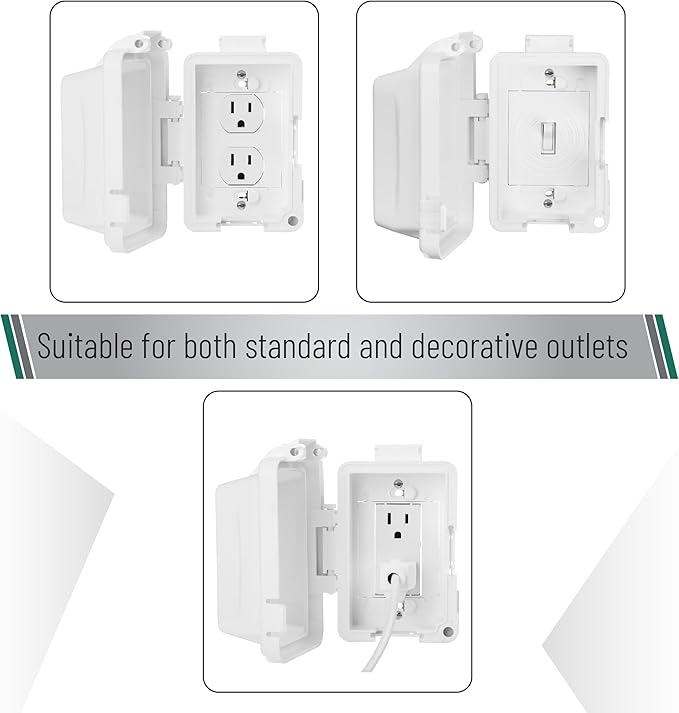 Bates Choice Weatherproof Electrical Outlet Cover, 1-Gang, White Plastic Outdoor Outlet Cover, Plug-In, 120 Volts AC, Compatible with All Devices - Image 2