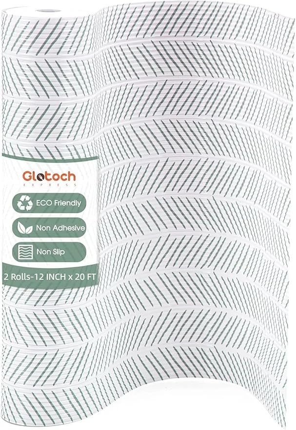 Glotoch Premium Shelf Liners for Kitchen Cabinets,2 Rolls x 12in x 20FT Non-Adhesive Liners for Shelves,Non Slip Waterproof Contact Paper for Drawers Pantry, EVA Cabinet Liner,White Herringbone by GlotochExpress