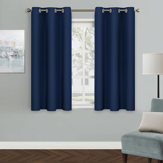 MYSKY HOME Navy Blue Blackout Curtain for Bedroom, Short Curtains 54 Inch Long Kitchen Curtains Grommet Room Darkening Curtain, Thermal Insulated Curtain, 1 Curtain Panel, 42 x 54 Inch, Navy by MYSKYHOME