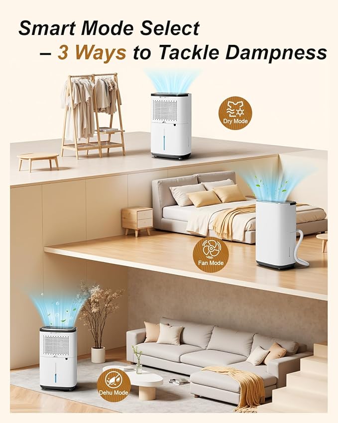 4800 Sq. Ft. Dehumidifier for Basement, 50 Pint Quiet Dehumidifiers for Home with Drain Hose, Smart Humidity Control, 24H Timer & Child Lock, Ideal for Large Rooms, Bathroom, Bedroom, Garage - Image 4