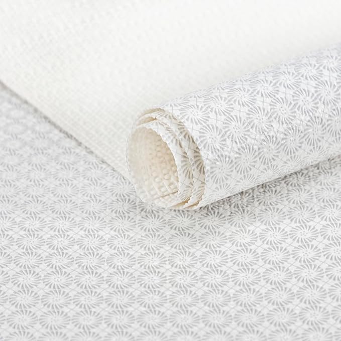 FIFTY FEET 12"x120" Non-Adhesive Shelf Liner for Kitchen Cabinets and Drawers, Washable Non-Slip PVC Cabinet Liner (White Circle)(5 Roll) by FIFTYFEET