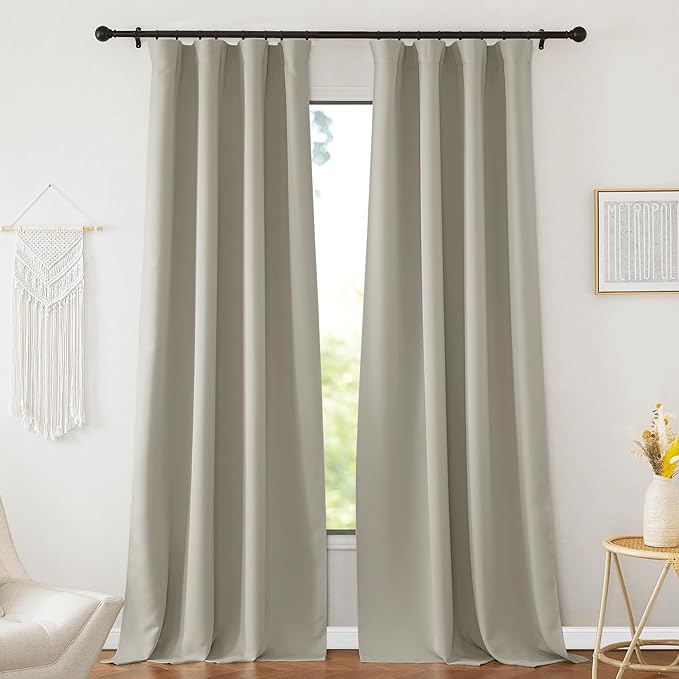 NICETOWN Natural Curtains 108" Length for Living Room, Room Darkening Drapes Thermal Insulated Luxury and Thick Window Ceiling Panels for Farmhouse Family Room, 52" Wide, 2 PCs by NICETOWN
